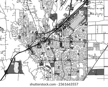 Mapa de la ciudad vectorial a escala de grises de Vacaville California en los Estados Unidos de América con agua, campos y parques, y carreteras en un fondo blanco.