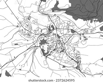 Graustufen-Vektorgrafik von Verdun in Frankreich mit Wasser, Feldern und Parks und Straßen auf weißem Hintergrund.