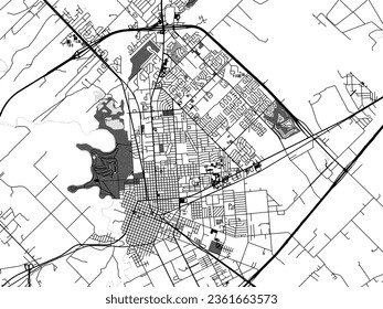 Greyscale vector city map of Victory Texas in the United States of America with with water, fields and parks, and roads on a white background.