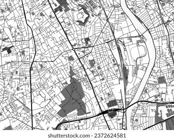 Graustufen-Vektorgrafik von Vitry-sur-Seine in Frankreich mit Wasser, Feldern und Parks und Straßen auf weißem Hintergrund.