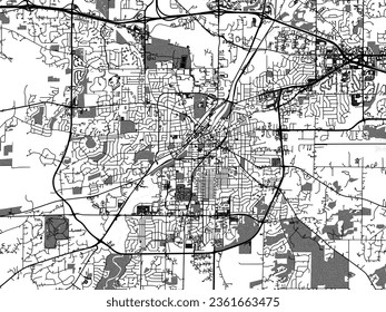 Greyscale vector city map of Waukesha Wisconsin in the United States of America with with water, fields and parks, and roads on a white background.