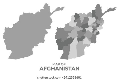 Graustufen-Vektorkarte Afghanistans mit Regionen und einfacher Flachgrafik