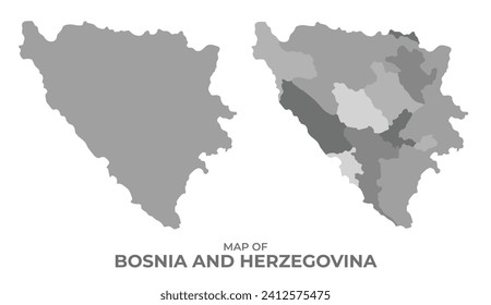 Mapa vectorial de escala de grises de Bosnia con regiones y simple ilustración plana