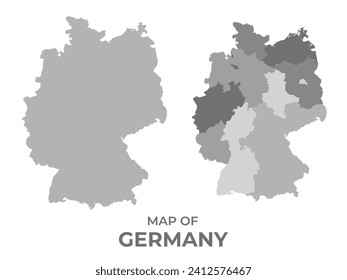 Greyscale vector map of Germany with regions and simple flat illustration
