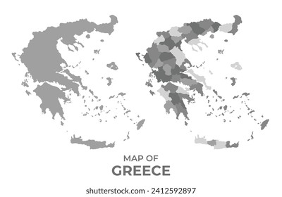 Greyscale vector map of Greece with regions and simple flat illustration
