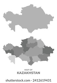 Greyscale vector map of Kazakhstan with regions and simple flat illustration