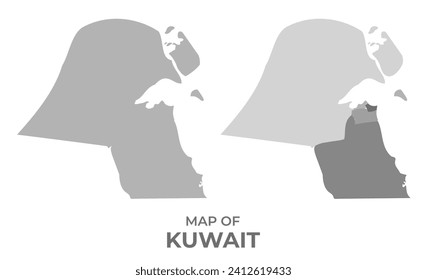 Greyscale vector map of Kuwait with regions and simple flat illustration