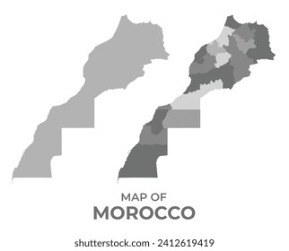 Greyscale vector map of Morocco with regions and simple flat illustration