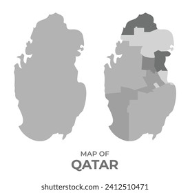 Greyscale vector map of Qatar with regions and simple flat illustration