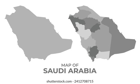 Greyscale vector map of Saudi Arabia with regions and simple flat illustration
