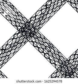 Greyscale Vector seamless check pattern. Allover pattern. Ink grunge grid. Hand drawn seamless check pattern. Graphic background with ethnic tartan. Seamless check pattern background.