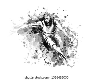 Greyscale vector silhouette of a basketball player