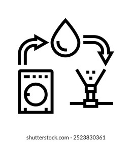 Grauwassersystem Wassersparlinie Symbol Vektor. Wassersparzeichen des Grauwassersystems. isoliertes Kontursymbol, schwarze Illustration