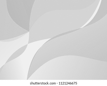 Grey-white halftone modern light art. Gradient blurred pattern with raster effect, smooth, wavy lines, shapes. Futuristic background. Abstract creative graphic template. Business style design. Vector