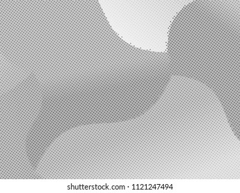 Grey-white halftone modern light art. Gradient blurred pattern with raster effect, smooth, wavy lines, shapes. Futuristic background. Abstract creative graphic template. Business style design. Vector