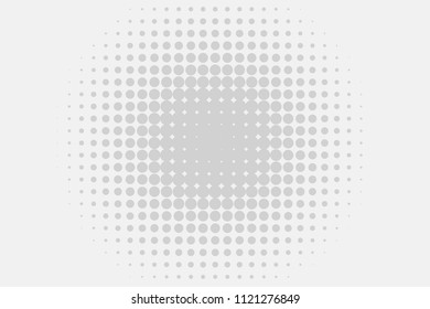 Grey-white halftone modern light art. Gradient blurred pattern with raster effect, dots, circles. Futuristic background. Abstract creative graphic template. Business style design. Vector