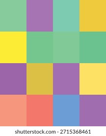 Una cuadrícula de 12 cuadrados de colores pastel en varios tonos de amarillo, verde, púrpura y rosa. Formato de Vector escalable adecuado para medios impresos y digitales.