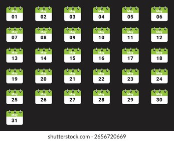 Grade de 31 dias de maio, páginas do calendário mostrando dias do mês