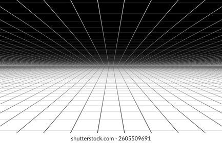 Grid as abstract background or pattern. Perspective view. Black and white side.