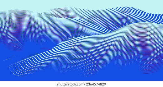 Cuadrícula abstracta de fondo de paisaje montañoso con textura ondulada. Vector de concepto metaverse para arte en la pared, panel, afiche, banner web, aplicaciones móviles, decoración interior. 
