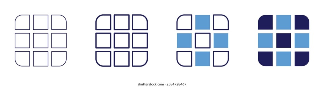 Grid automation icon in 4 different styles. Thin Line, Line, Bold Line, Duotone. Duotone style. Editable stroke.