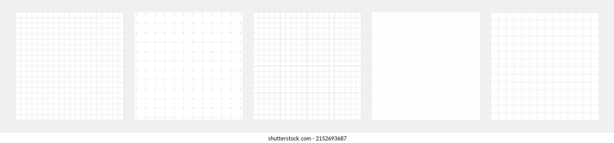 Grid banner set. Dots notebook pattern. Square graph paper. Architect project texture. School math sheet. Checkered backdrop of map. Geometric banner. Technical blank. Vector illustration.