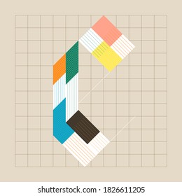 Grid based lettering design lowercase, black letter with pattern and vibrant color palette. monogram, capital, gift, name tag, font design, typography, type, graphic element, logo, branding, visual.