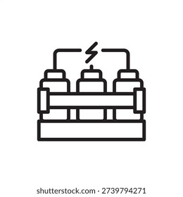 Grid battery icon. Utility-scale BESS technology, representing energy storage systems, lithium-ion cell banks, renewable grid stability, frequency regulation hardware, and electrical engineering.