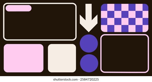 Grid Bento ui layout. UI y2k geometric grid. Bento template simple geometric mosaic. Vector illustration