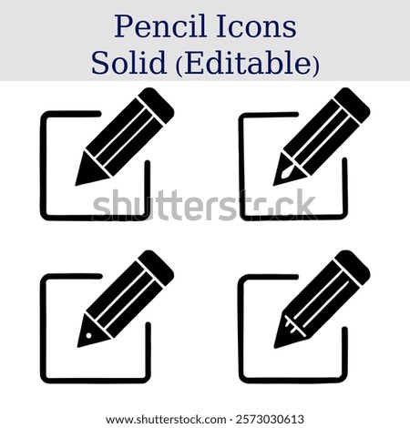 A grid of black pencil icons on a white background. Minimalistic pencil design with square frames. Black pencils entering squares in a 2x2 layout.
