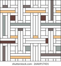 Grid of black vertical and horizontal lines on a white background, with selected squares and rectangles coloured in cream; grey and brown