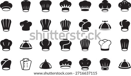 A grid of black and white icons representing various styles of chef hats, from tall to short.