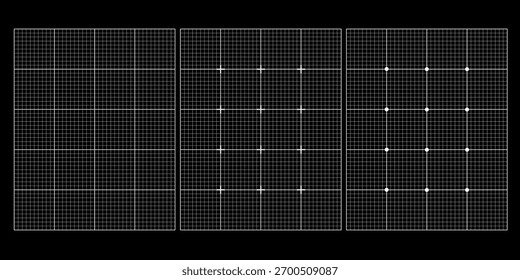 Gitter Blueprint Hintergrund schwarzes Papier Set. Technisches Punktdiagramm Strukturdiagramm