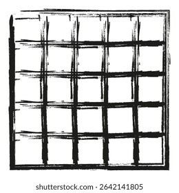 Grid brush icon. Square net form. Vector hand painted. Rough texture lines.