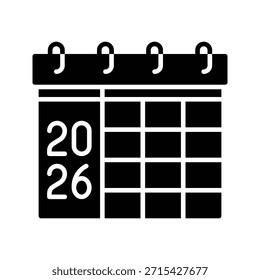 Calendario de cuadrícula 2026 Ilustración vectorial Icono de estilo sólido