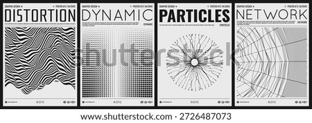 Grid. Cobweb. Small particles on radial lines diverge from the centre. Cover design template. Transition effect. Black and white. Copy space. Vector for brochure, poster, presentation, flyer or banner