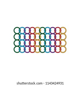 A grid of colored rings intertwined with each other