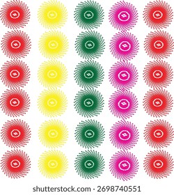 A grid of colorful abstract circular shapes in red, yellow, green, and pink, isolated on a transparent background