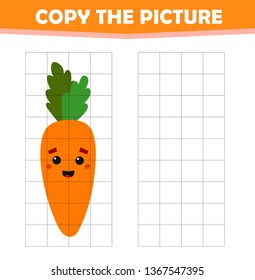 Grid Copy Game. Complete The Picture. Carrot