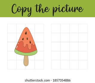 Grid-Kopierspiel. Vervollständigen Sie das Bild. Arbeitsblatt für Kinder. Eiscreme