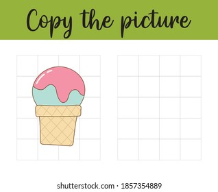 Grid-Kopierspiel. Vervollständigen Sie das Bild. Arbeitsblatt für Kinder. Eiscreme
