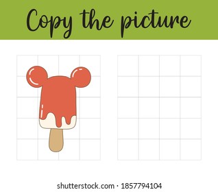 Grid copy game. Complete the picture. Worksheet for kids. Ice cream