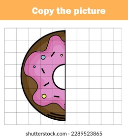 Grid copy game, complete the picture educational children game. Printable kids activity sheet. learning Symmetry drawing