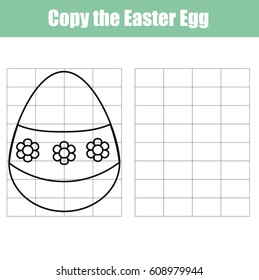Grid copy game, complete the picture educational children game. Printable kids activity sheet with Easter egg