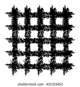 Grid. Crossing the horizontal and vertical lines, traces of wax crayons, charcoal on white embossed paper. Black on white. Background, texture. Vector.