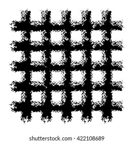 Grid. Crossing the horizontal and vertical lines, traces of wax crayons, charcoal on white embossed paper. Black on white. Background, texture. Vector.