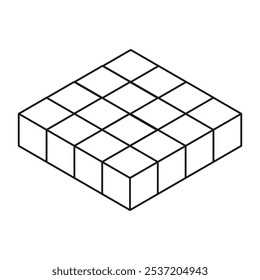 Grid cube illustration. Geometric block shape. Simple 3D structure. Vector perspective icon.
