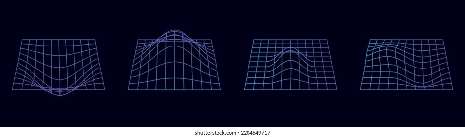 Grid of curved and twisted lines. Retrofuturistic abstract background.