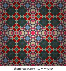 Grid digital paper, textile print, design. Vector repeated shapes and lines seamless background. Geometric seamless surface pattern design with retro pink, green and beige colors rhombuses ornament.