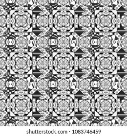 Grid digital paper, textile print, design. Vector repeated shapes and lines seamless background. Geometric seamless surface pattern design with retro gray, black and white colors rhombuses ornament.